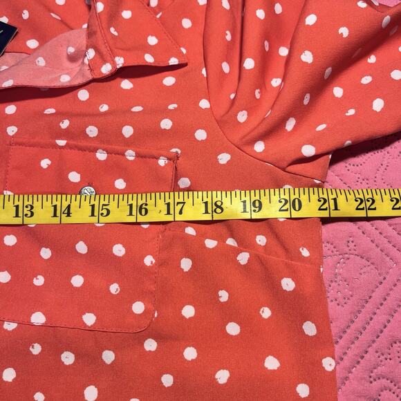 NWT Adrienne Vittadini Pink Polkadot Long Sleeve Button Down Woman Blouse Size L - Picture 5 of 7